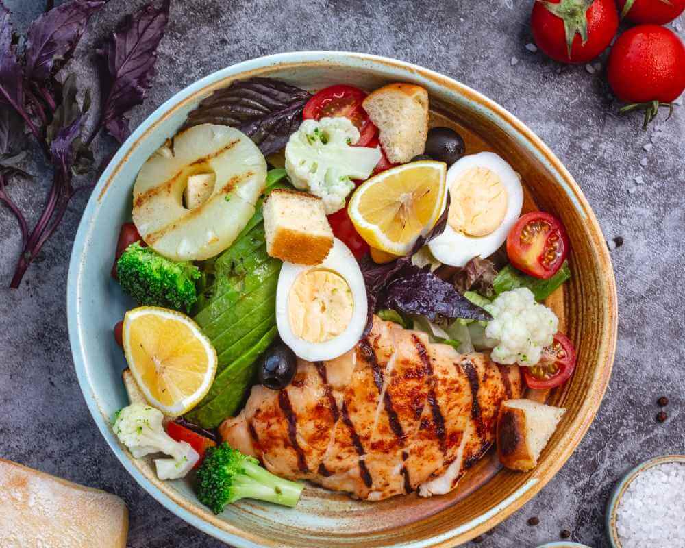 Healthy colorful after-workout meal.